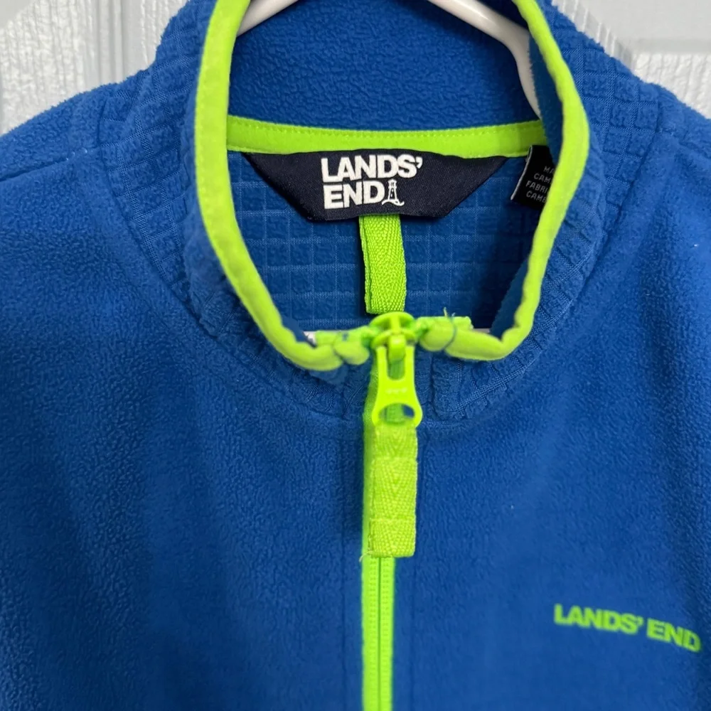 Land's End Youth Boys Sz Medium 8 Full Zip Grid Polar Tech Fleece Jacket EUC